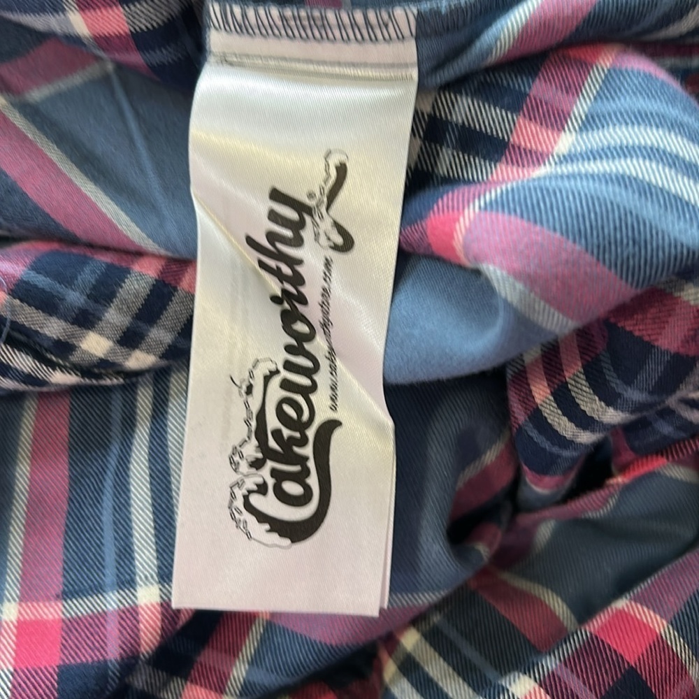 Disney Toy Story 4 Cakeworthy Bo Peep Plaid Flannel Button Up Shirt Top Sz L NEW - Picture 9 of 12